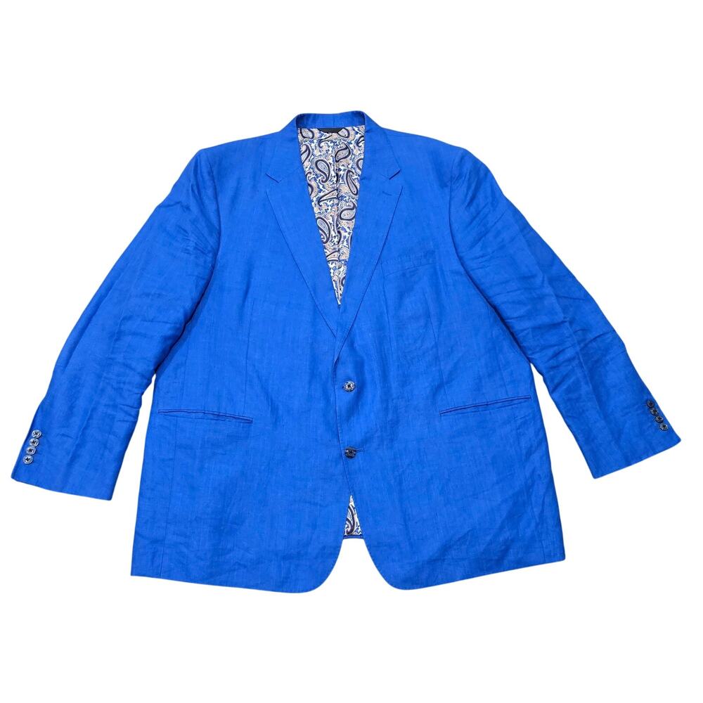 Milano Collection Blue Tailored Paisley Sports Coat Double Button Blazer Jacket